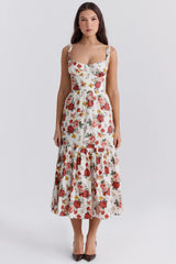 Elia | Midi Kleid – Blumen rot