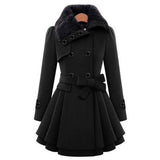 Winterjacke Damen Lang Mit Gürtel und Kapuze | Mit Knöpfen und Seitentaschen – Schwarz