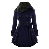 Winterjacke Damen Lang Mit Gürtel und Kapuze | Mit Knöpfen und Seitentaschen – Blau
