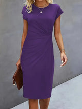 Einfarbiges Midi-Kleid mit Rundhalsausschnitt für Frauen | Ideal für Arbeit oder Veranstaltungen – Blauviolett