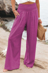 Linda - Damen Palazzo-Hosen mit weitem Bein aus Leinen, Hoher Taille – Grün