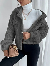 Kurze damen-kunstpelzjacke für den frühling – Grau