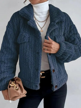 Kurze damen-kunstpelzjacke für den frühling – Marineblau