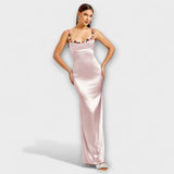 Eira - Satin Kleid mit dekorativen Details und Schnürung im Rücken – Rosa