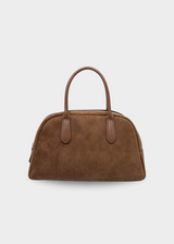 Echte Wildleder Handtasche Damen – Kleine Schultertasche mit Reißverschluss – Dunkelbraun