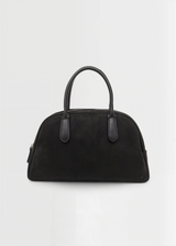 Echte Wildleder Handtasche Damen – Kleine Schultertasche mit Reißverschluss – Schwarz
