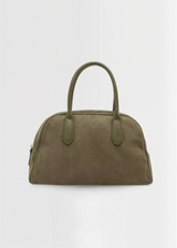 Echte Wildleder Handtasche Damen – Kleine Schultertasche mit Reißverschluss – Armeegrün