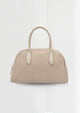 Echte Wildleder Handtasche Damen – Kleine Schultertasche mit Reißverschluss – Weiß