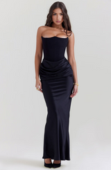 Damen Strapless Korsett Bodycon Maxikleid – Schwarz