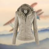 Drune | Damen Kapuzenlederjacke - Stilvoll & Funktional – Beige