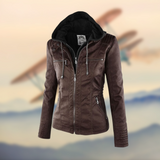 Drune | Damen Kapuzenlederjacke - Stilvoll & Funktional – Braun