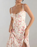 Etta - Ärmelloses Baumwollkleid – Weiß Rosa