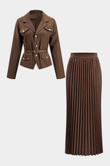 Greta | Elegantes Blazer-Set mit Plisseerock – Kaffee