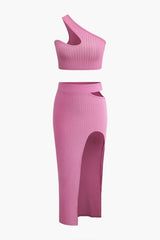 Romy | Asymmetrisches Zweiteiler-Set mit Cut-Out-Details – Rosa