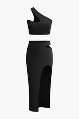 Romy | Asymmetrisches Zweiteiler-Set mit Cut-Out-Details – Schwarz