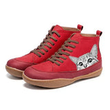 Fenna -  Leder-Stiefeletten Für Katzenliebhaber – Rot