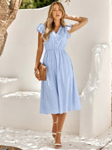 Iskaris – Elegantes Baumwollkleid mit flatternden Ärmel – Blau