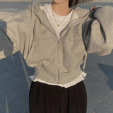 Essential crop hoodie – großer Kapuzenpullover mit reißverschluss für damen – Hellgrau