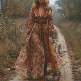Selvara – Elegantes Boho Damen Maxikleid – Dunkelbraun