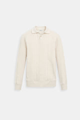 Klassischer Zopfstrickpullover mit Polokragen – Beige