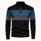 Nilo - raffinierter, gestreifter slim-fit-herrenpullover mit reißverschluss – Zwart