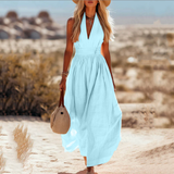 Cordua | Damen Neckholder Maxi Kleid – Blau