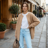 Damen Strickjacke | Offene Front mit gleichmäßiger Kantenführung – Khaki