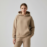 Damen Set | Oberteil mit Rundhals und passende Hose – Hellbraun