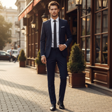 Herren Anzug | Zweiteilige Kombination mit Sakko und Bundhose – Dunkelblau