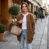 Damen Strickjacke | Offene Front mit gleichmäßiger Kantenführung – Karamell