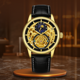 Skelettierte Automatikuhr mit Mondphase - Elegante Luxusuhren für Präzision und Stil – Schwarzes Gold