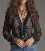 Taviana - Bluse mit weicher Haptik und Rüschen-Details – Schwarz