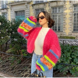 Farbenfrohe Strickjacke mit offenem Design für jeden Tag – Rot