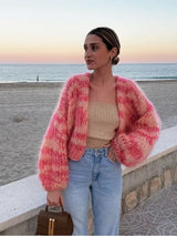 Farbenfrohe Strickjacke mit offenem Design für jeden Tag – Rosa