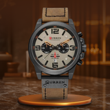 Elegante Herren Quarzuhr Mit Chronograph, Lederarmband, 3ATM Wasserdicht, Schockresistent – Schwarz Grau