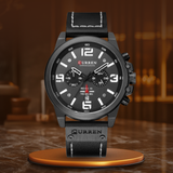 Elegante Herren Quarzuhr Mit Chronograph, Lederarmband, 3ATM Wasserdicht, Schockresistent – Schwarz und Weiß