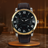 Fadenburg Luxus Leder Vollautomatische Uhr mit Kalenderfunktion - Elegantes Design für Den Herren – Gold Schwarz
