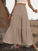 Damen Maxirock Baumwolle Boho Stil mit Volants – Sommer – Khaki