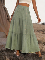 Damen Maxirock Baumwolle Boho Stil mit Volants – Sommer – Grün