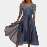 Naida – Elegantes Midikleid aus Spitze und Chiffon – Lila
