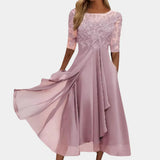 Naida – Elegantes Midikleid aus Spitze und Chiffon – Rosa