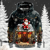 Festlicher Kapuzenpullover mit Verspielt-Design – Schwarz-Grün