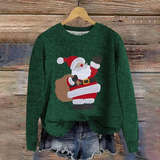 Festlicher Weihnachtspullover mit Weihnachtsmann-Design – Grün