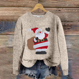 Festlicher Weihnachtspullover mit Weihnachtsmann-Design – Beige