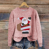 Festlicher Weihnachtspullover mit Weihnachtsmann-Design – Rosa