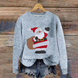 Festlicher Weihnachtspullover mit Weihnachtsmann-Design – Blau-a