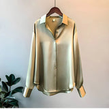 Dorothy - Satin Oversized Langarm-Hemd mit Knopfleiste – Grün