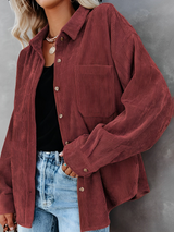 Filena - Kordjacke mit Knöpfen – Weinrot