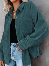 Filena - Kordjacke mit Knöpfen – Grün