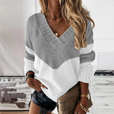 Modischer Strickpullover für Damen | V-Ausschnitt – Grau